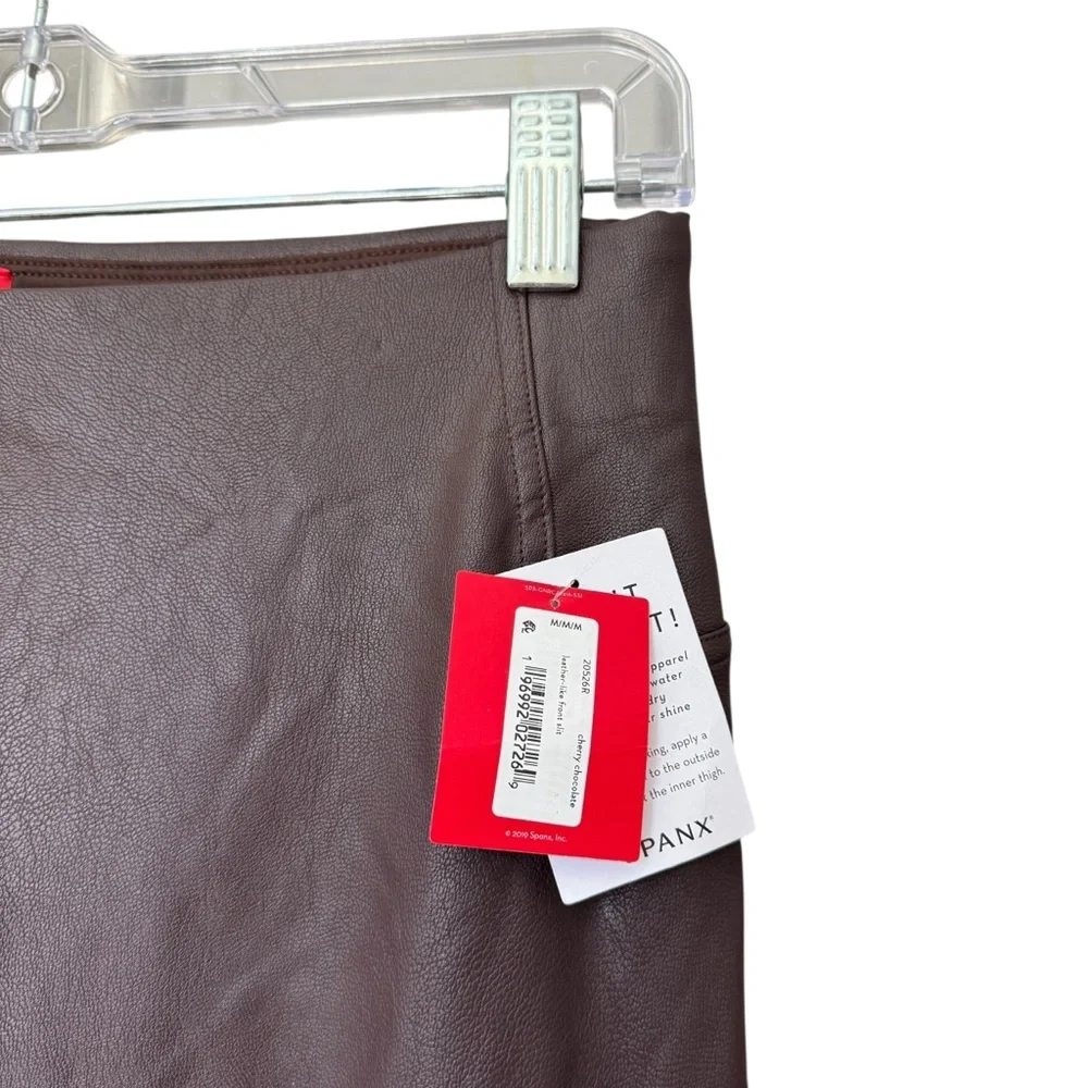 NWT Spanx Cherry Brown Chocolate Faux Leather Like Front Slit Pants Womens M - Picture 3 of 7